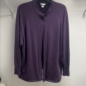 CJ Banks Deep Purple Single-Button Cape Cardigan
